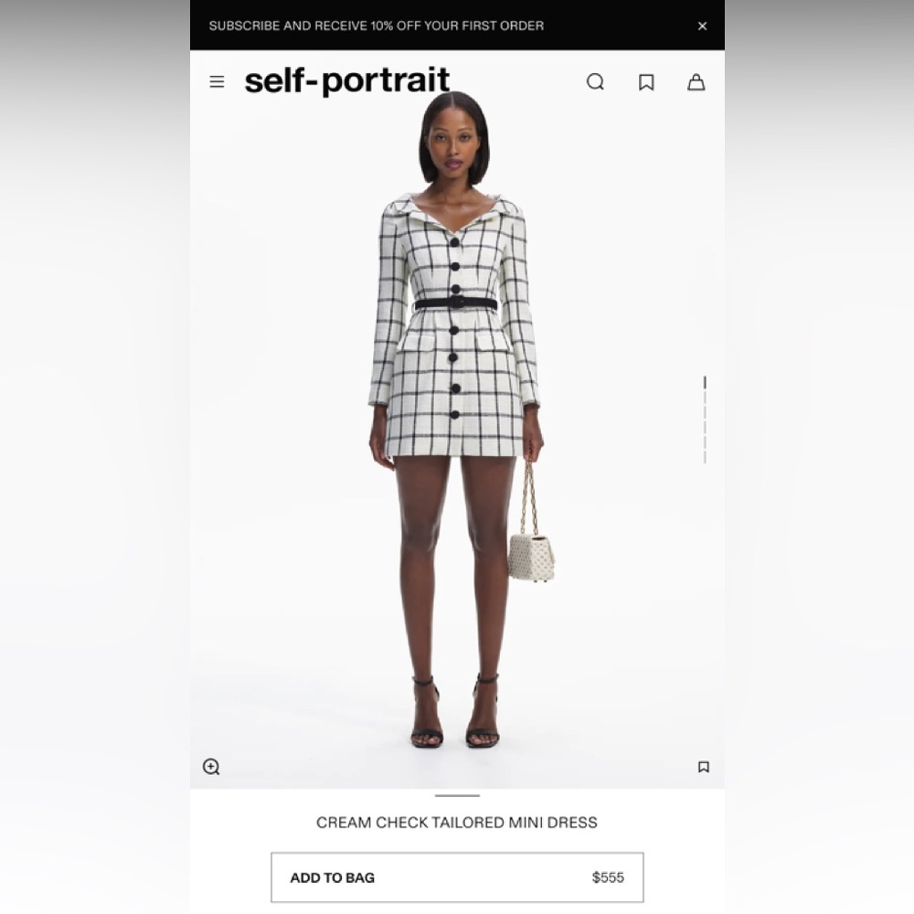Self Portrait CREAM CHECK TAILORED MINI DRESS